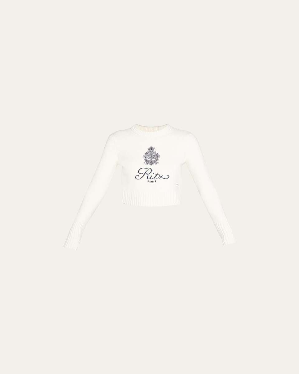 FRAME x Ritz Paris Embroidered Cropped Cashmere Sweater